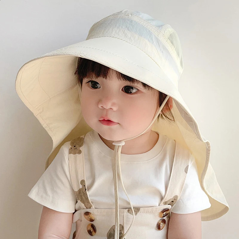 Quick-Drying Shawl Sun Hat for Boys Girls Large Brim Kids Panama Cap Summer Travel Beach Hats Children Accessories 2-6 Years 250527
