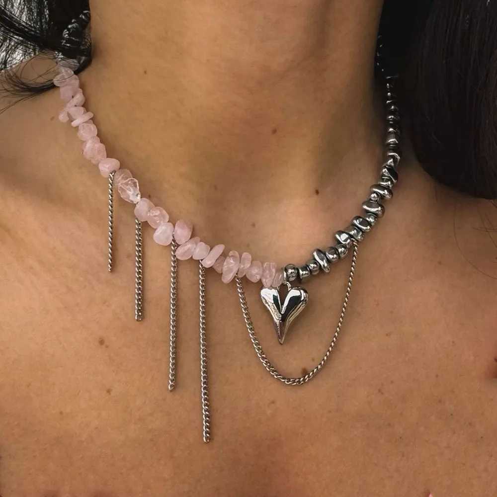 New Arrival Elegant Irregular CCB Pink Stone Beads Chain Heart Pendant Necklace For Women Choker Dinner Party Valentines Jewelry N0498 V250618