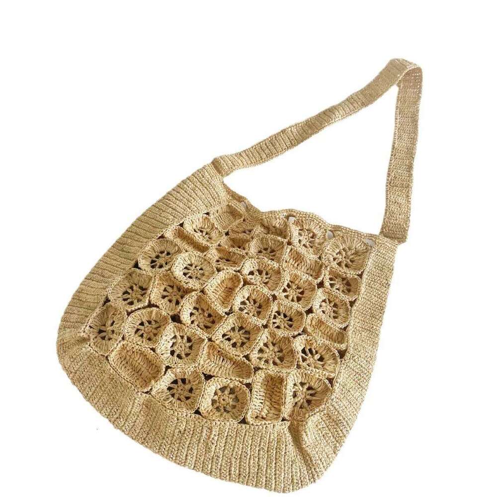 Women's Bags Designer Hollow Flower Straw Bags For Women Crochet Raffia Beach Shoulder Bohemian Knitted Woven Handbags Travel Shopper Bucket Bag