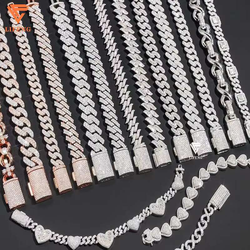 Customizable 18K Gold 925 Sterling Silver VVS Moissanite Diamond 20mm Baguette Fashionable Fine Hip-hop Cuban Link Necklaces for