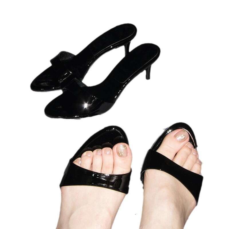 Korean Style Genuine Patent Leather Round Toe Stiletto Heels Women Summer New Versatile Elegant High-end Sandals