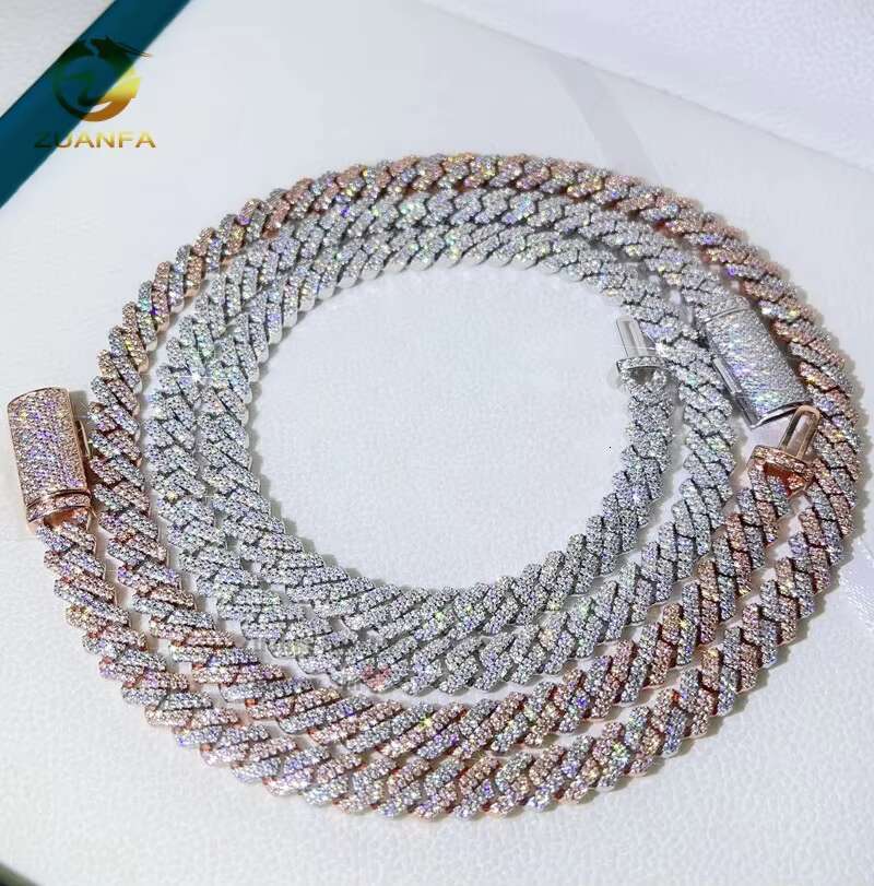 Two Rows Moissanite Diamond Hip Hop Iced Out Jewelry Necklaces for Women Fantasy 925 Sterling Silver Cuban Link Chain