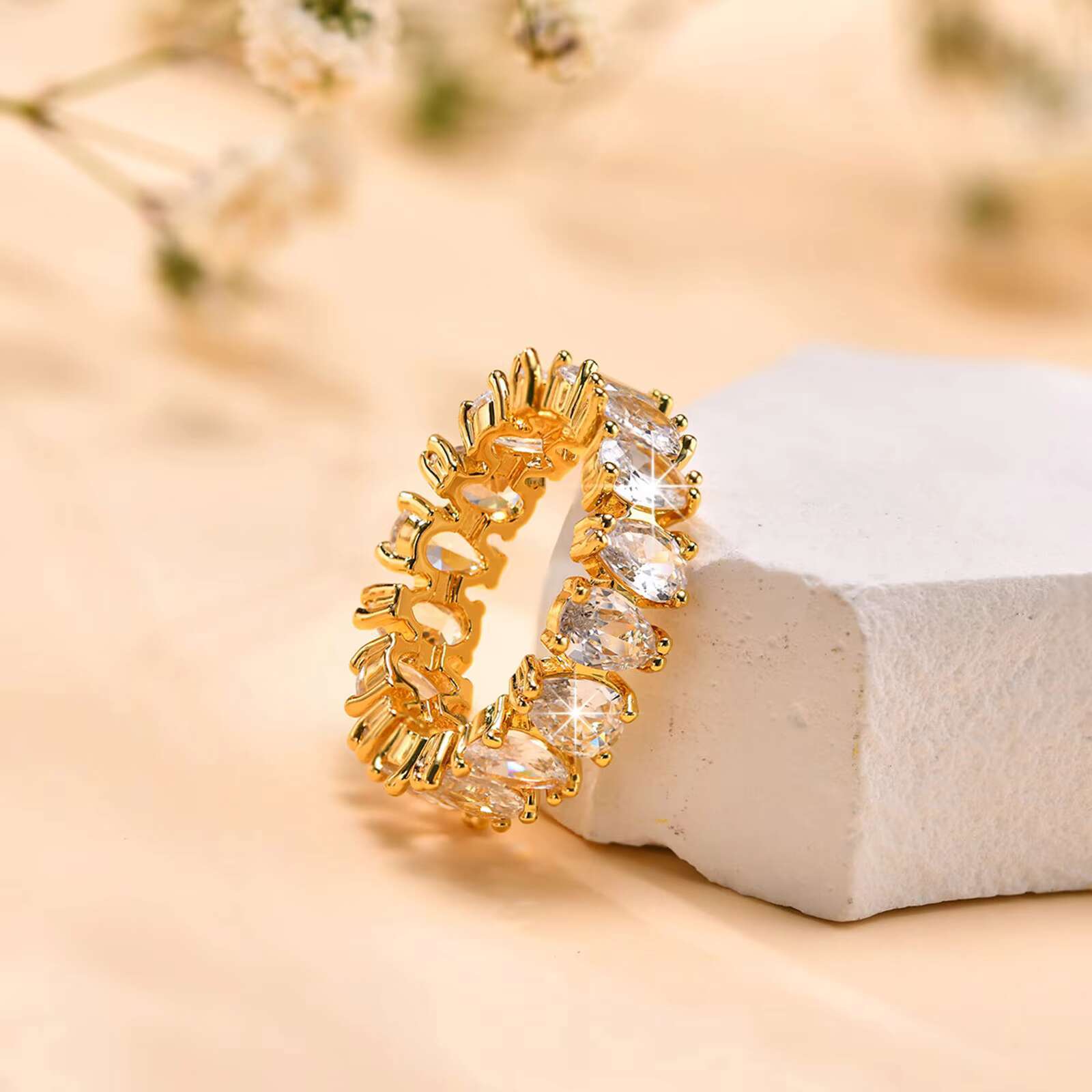 Vnox Jewelry Fashion Rings Baguette Diamond Eternity Gemstone Rings for Women