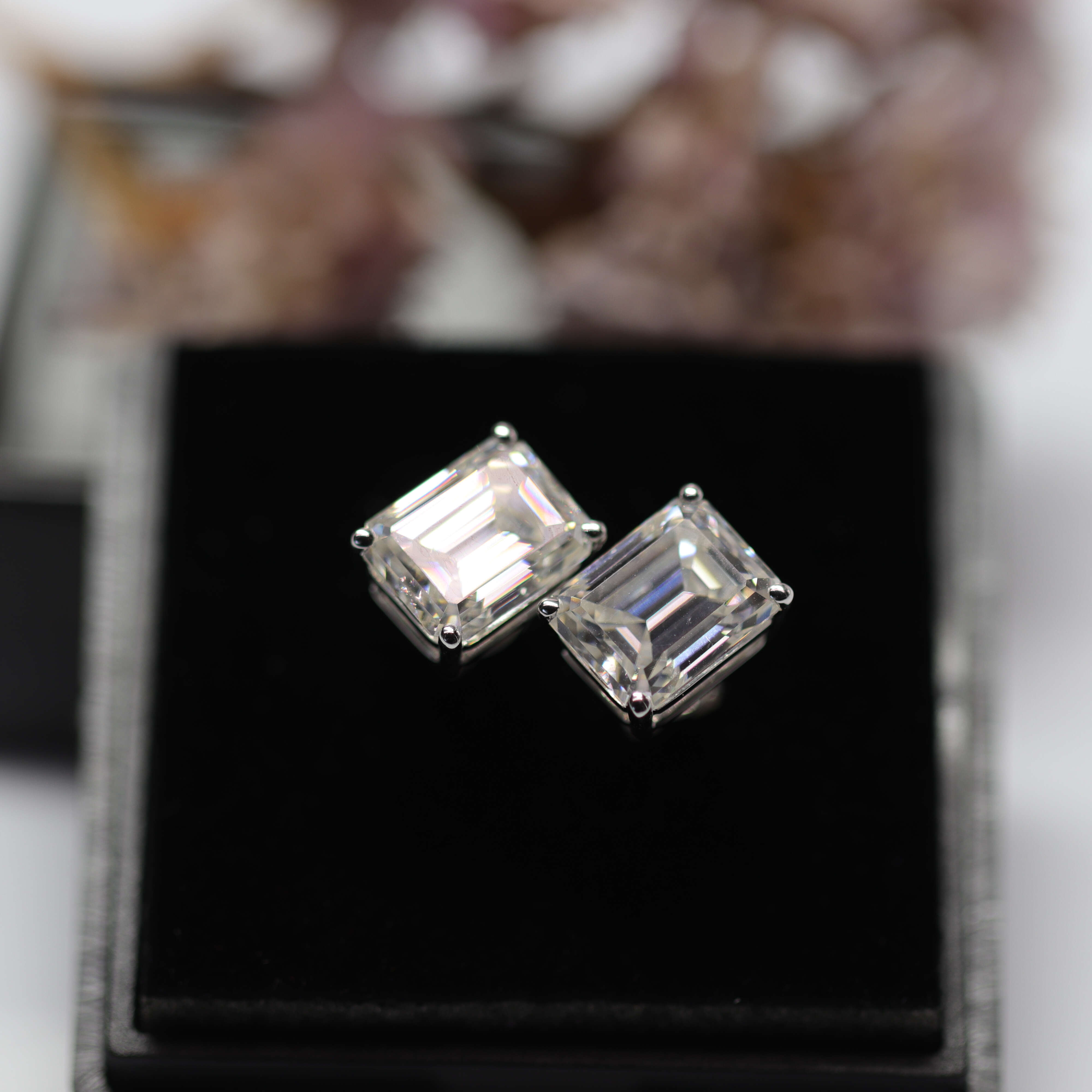 Fancy Earrings for Women Fashion 14k Emerald Moissanite Earring Hoop Gold Vvs 3ct Emerald Cut Diamond Studs Jewelry
