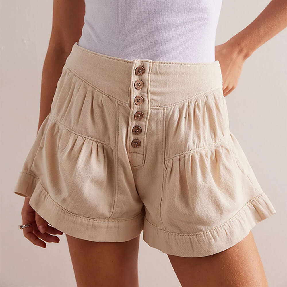 Ruffle Denim Summer New Women's Casual Elastic Pocket Shorts B5