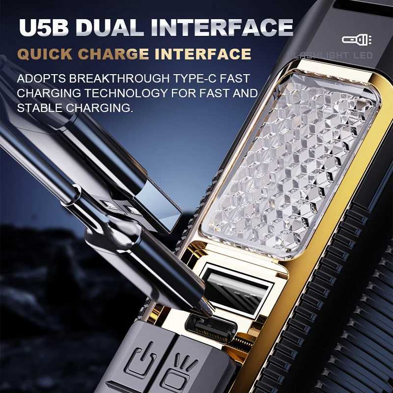 Powerful 30W LED Flashlight Built-in 18650 Battery Portable Zoom Tactical Torch Type-C Rechargeable Emergency Camping Power BankXJ250529