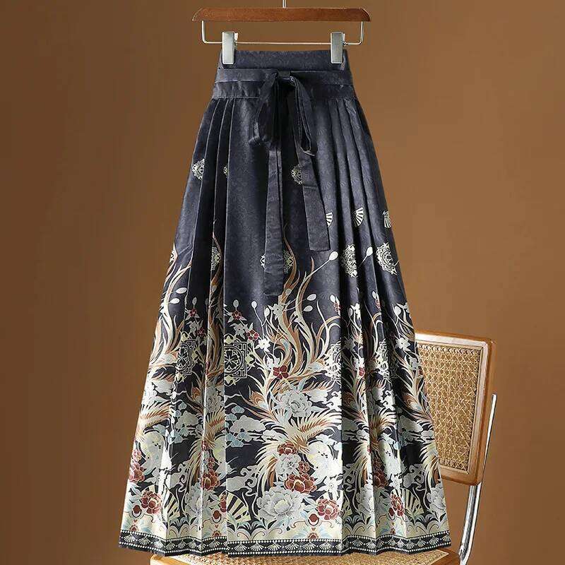 Vintage Maxi Chinese Style Horse Face Skirts For Women Saia One-Piece Long Hanfu Pleated Skirt Woman Clothing Faldas Haruku