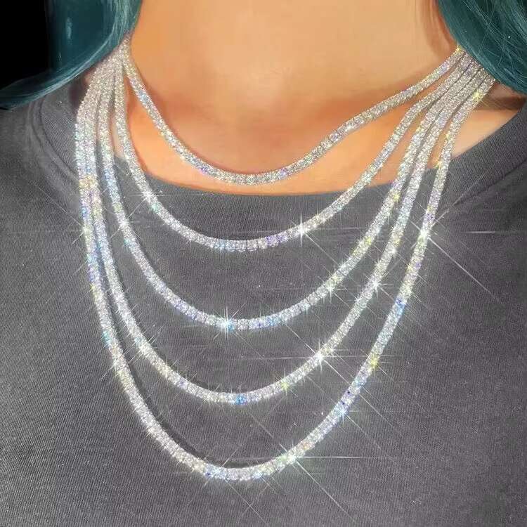 5MM VVS Moissanite Diamond Tennis Chain Necklace Factory Wholesale Price 925 Sterling Silver Iced Out Hip Hop Jewelry Men Women