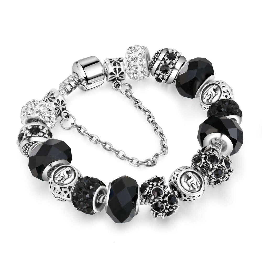 Hot Selling 12 Constellation Crystal Glass Alloy Large Hole Bead Bracelets Trendy Jewelry