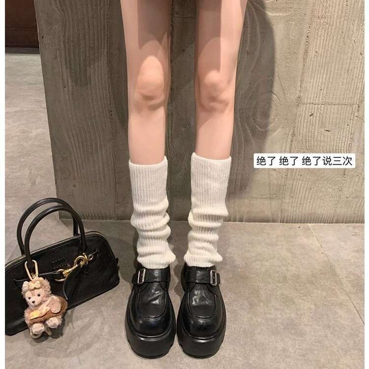 Genuine Washed Shrink Pattern Round Toe Thick Sole Chunky Heel Belt Buckle Loafers Women Autumn Winter Small Leather Single Shoes