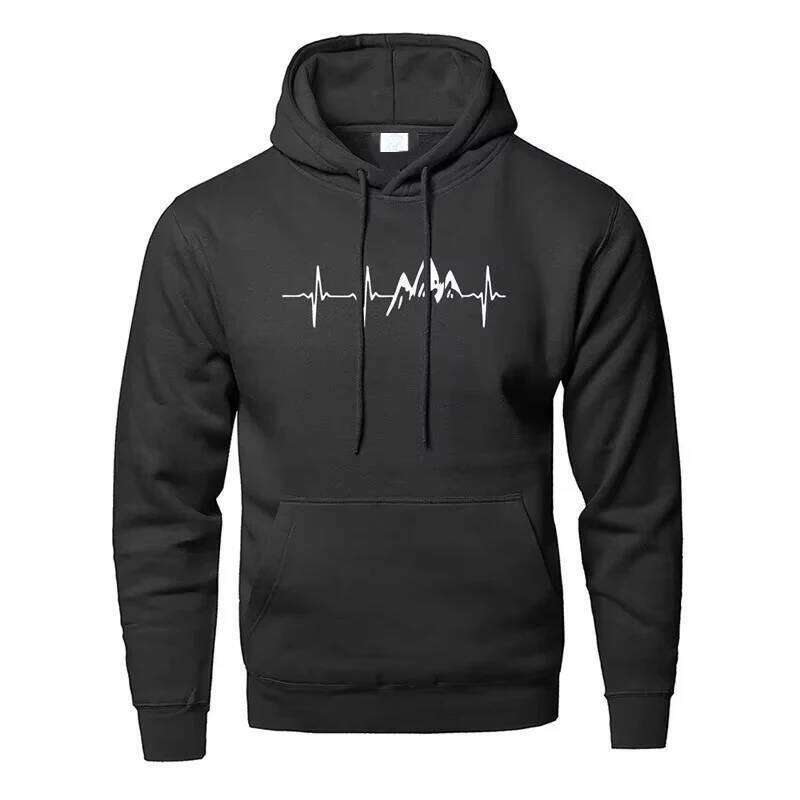 Women's Wear Mountain Heartbeat Hoodies Teens Autumn Long Sleeve Hooded Sweatshirt Hoodie Black Gray Sportswear