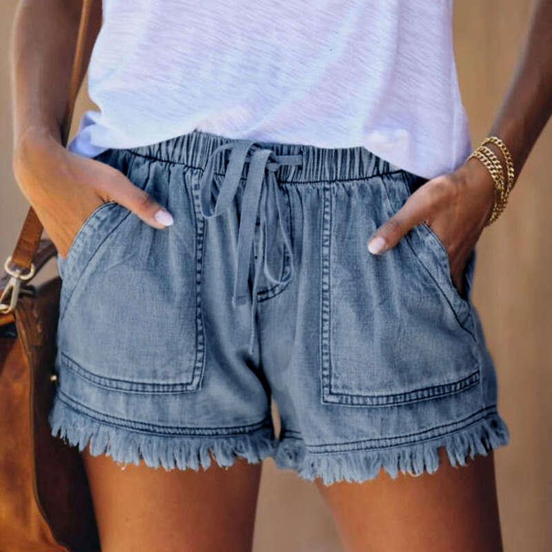 Shorts Women Denim Shorts Elastic Casual High Waist Slimming Fringe Denim Shorts For Women Jean Shorts