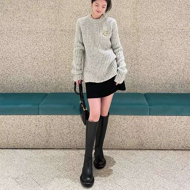 Straight Knight for Women 2024 New Autumn Winter Thick Sole Round Toe Slimming Over-the-Knee Mid-Length High Tube Boots