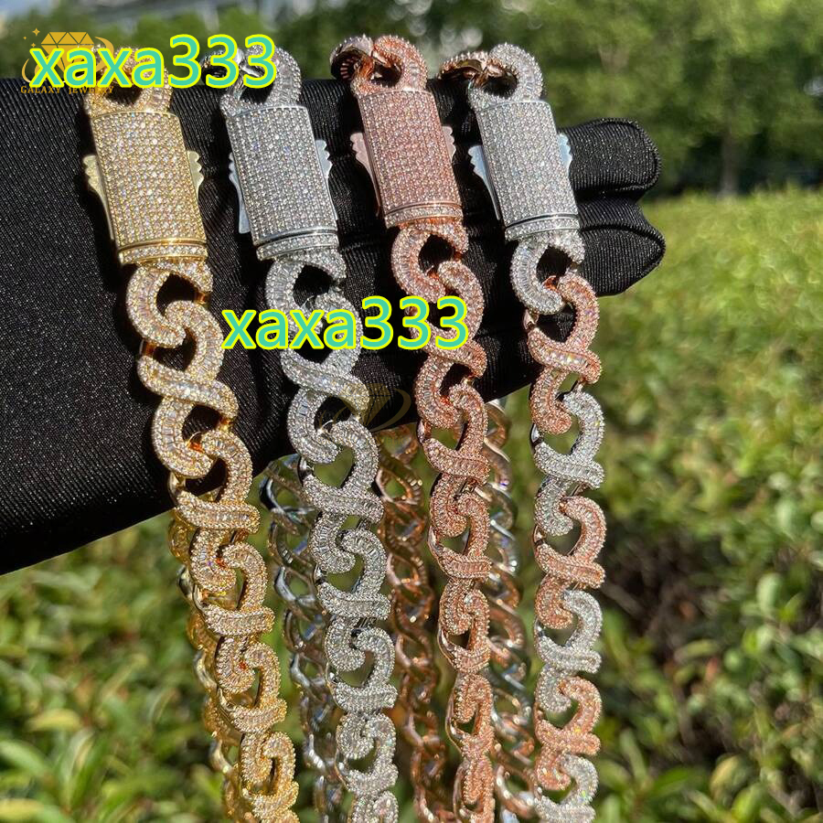 Hip Hop Rap Jewelry 18mm 8-Character T-Square Baguette Chain S925 Gold Plated Iced Out Moissanite Diamond Infinity Cuban Chains