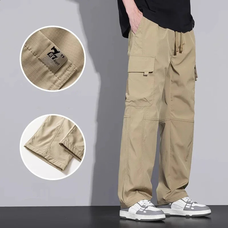 Mens American Style Vintage Cargo Pants Baggy Outdoor Sports Ripstop Trousers Multi Pockets Straight Leg Casual Pants Male 250527
