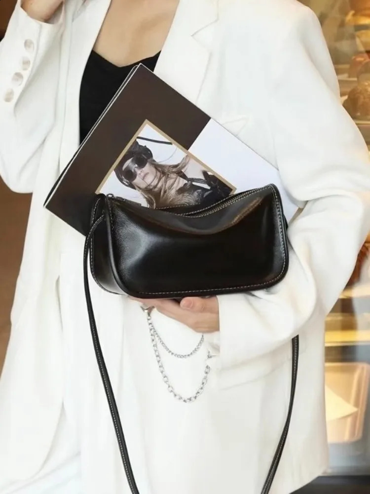 Casual Women Single Shoulder Bag Zipper Soft Cowskin Genuine Leather Bags Versatile Solid Color Ladies Fashion Crossbody Bags 250528