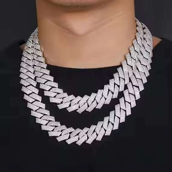16mm Handmade 10k Gold Moissanite Diamond Studded Iced Cuban Link Chain Stylish 16mm Mens Womens Hip Hop Necklace