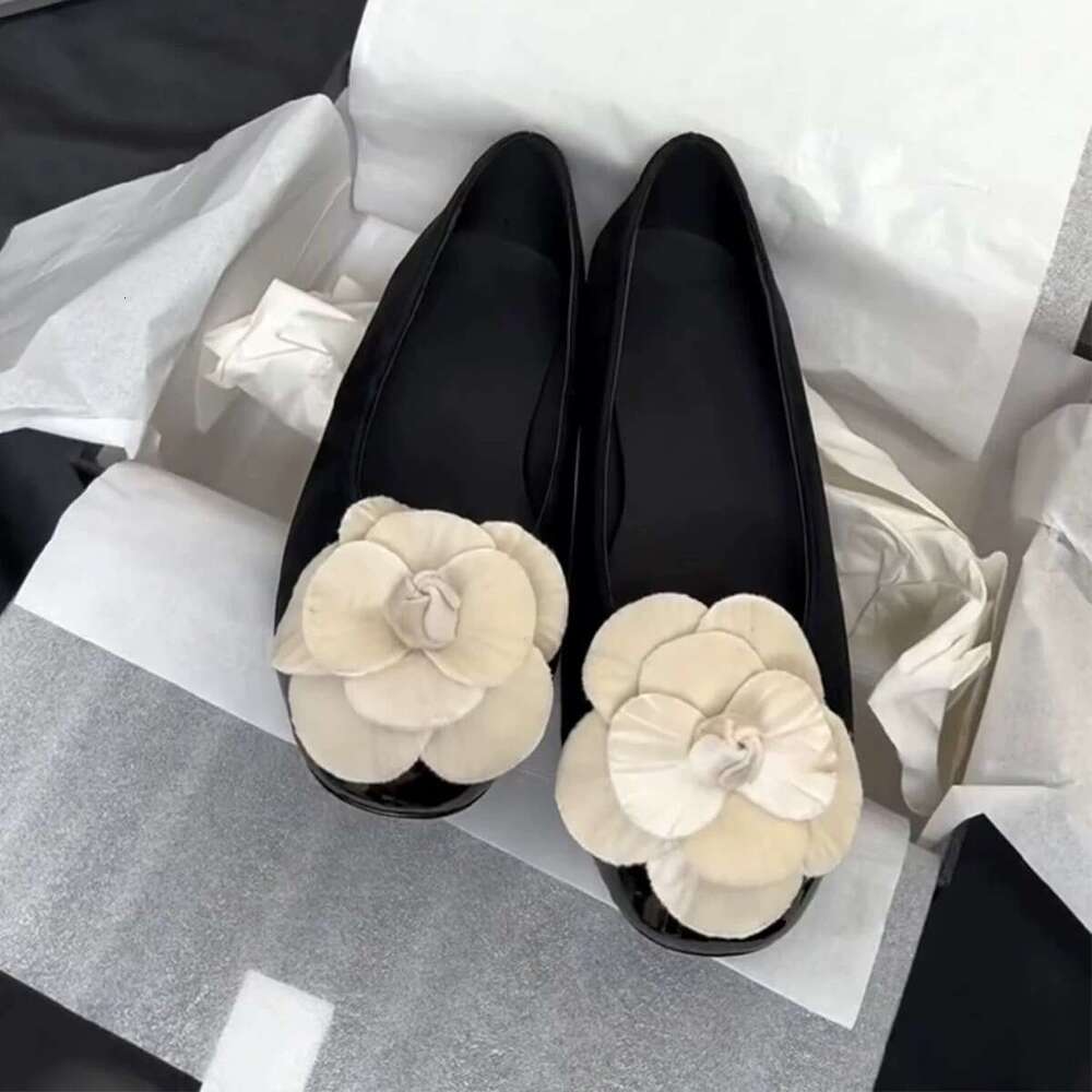 Genuine Leather Suede Shallow Mouth Camellia Single Shoes for Women Spring and Autumn New Versatile Fashion Round Toe Flat Ballet Flats