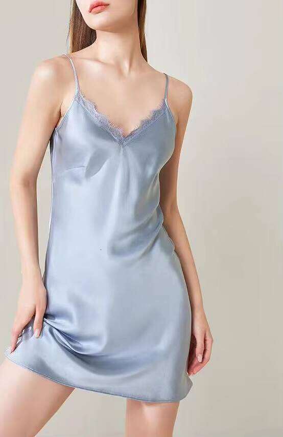 100% Mulberry Silk Satin Nightdress For Summer Lace Sexy Sling Custom Smooth Soft Knee Drawstring ODM Homewear