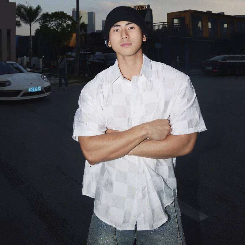 Women's Wear FEWQ Plaid Design Men's Shirt Turn-Down Collar Solid Color Single Breasted Casual Menswear Loose Short Sleeved Male Tops 3456