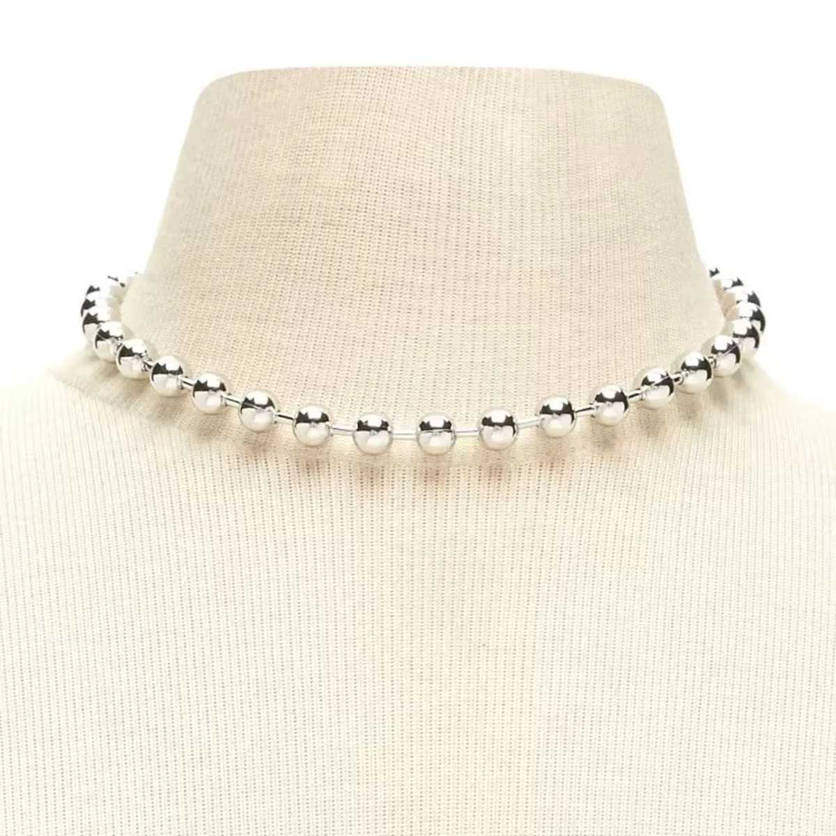 Y2K Statement Ball Chain Choker Necklace Silver Plated Handmade Gothic Unisex Men Women Chunky Jewelry M250529