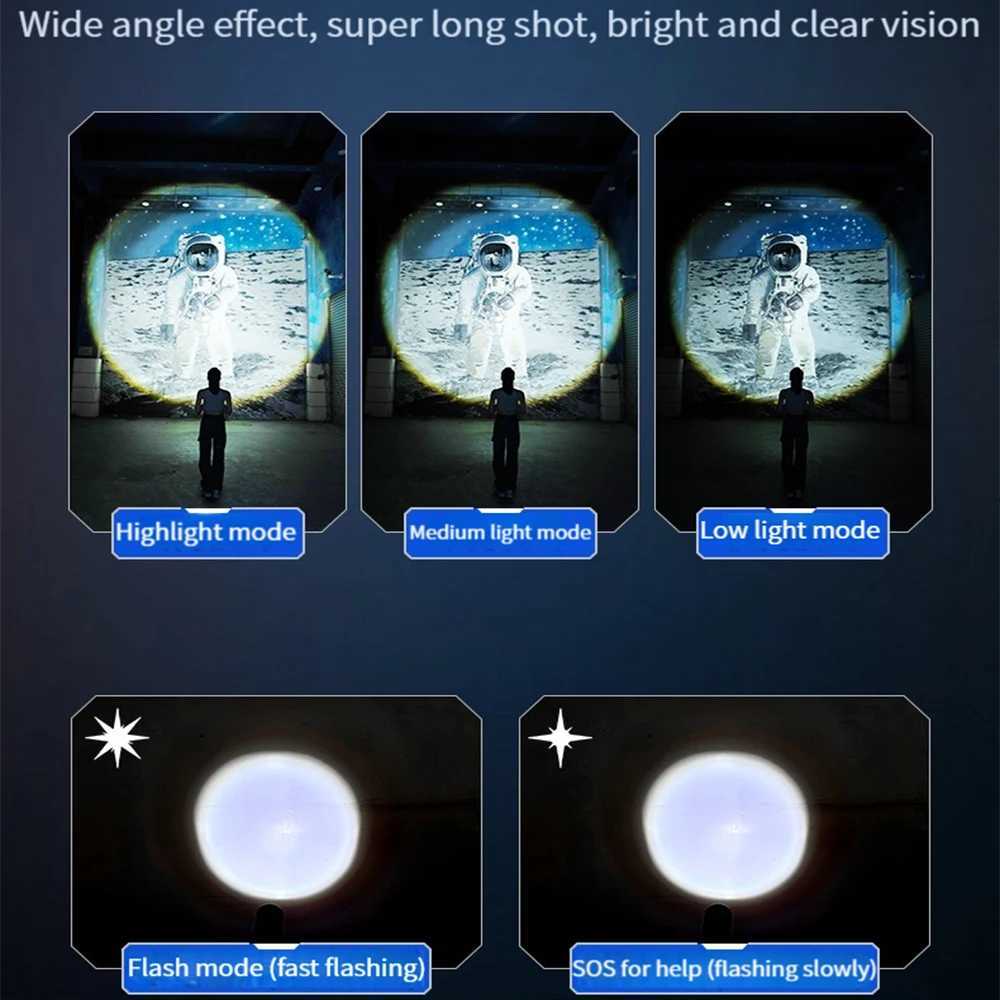 Super Long Range Tactical Torch High Power LED Flashlight USB Rechargeable Strong Light Lamp Outdoor Portable Lantern WaterproofXJ250529