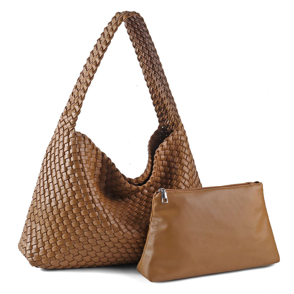 Tote Bag Handwoven Large Capacity Tote New Casual Fashion Textured Shoulder Bag Soft Leather Shoulder Bag Braided Handbag