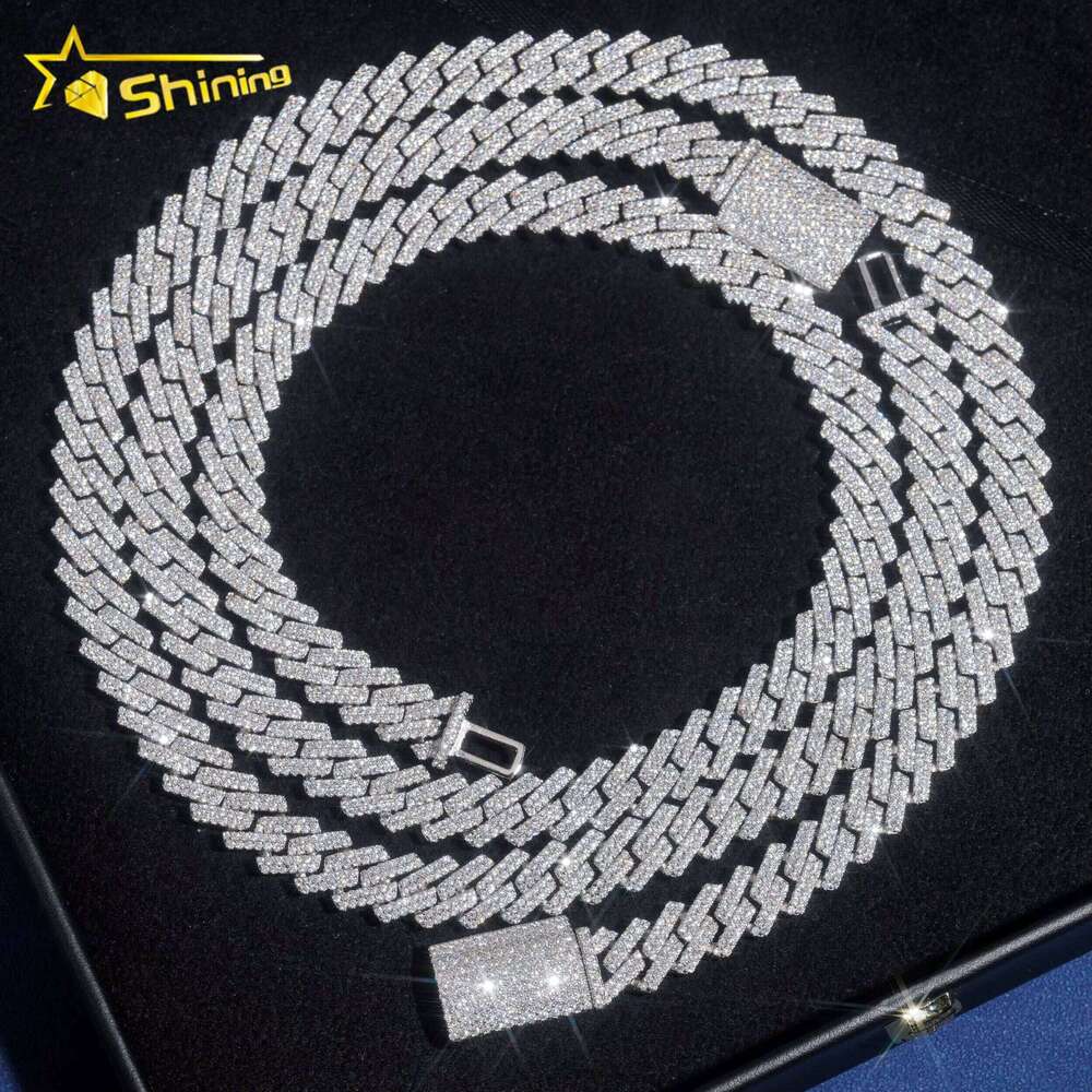 Stocks 10MM Necklace Sterling Sier Gold Plated Hip Hop Jewelry VVS D Color Moissanite Cuban Link Chain