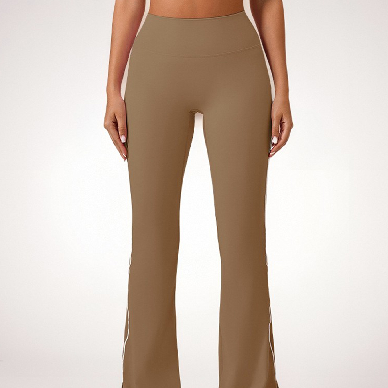 High-Waist Womens Yoga Pant: Stretchy Fabric with Flared Hem and Side Slits for Comfort during Exercise