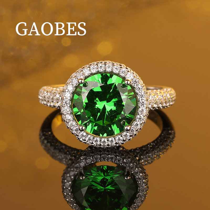 Princess Style S925 Sterling Silver Emerald Green Engagement Ring with Full Diamond Setting, Luxury Wedding Jewelry Gift