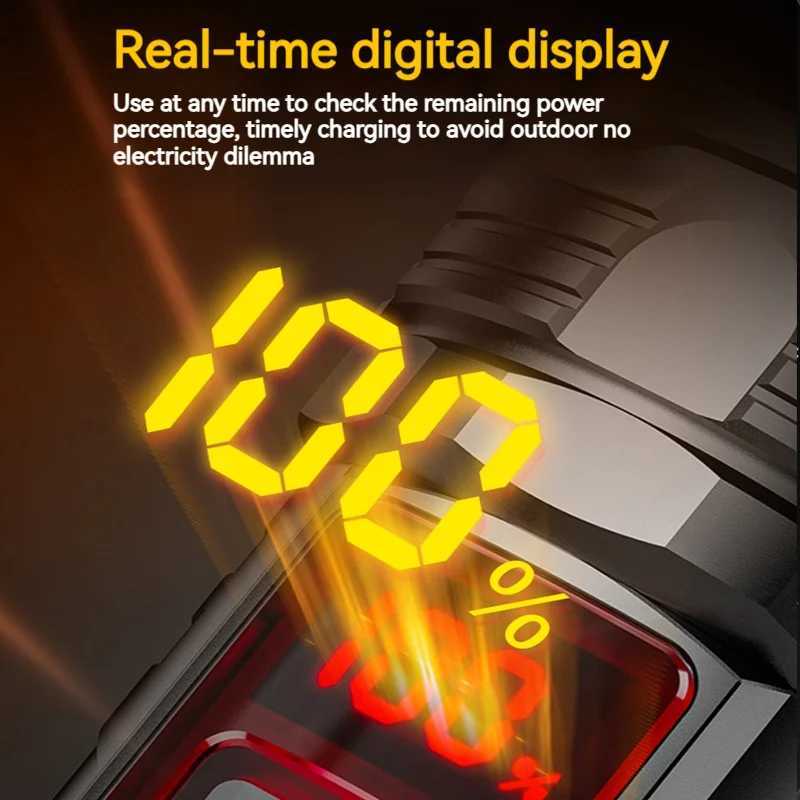 New Strong Light Digital Display Flashlight with Telescopic Focus Rechargeable Portable Long Range Outdoor Work Light LED Flashlight XJ250529