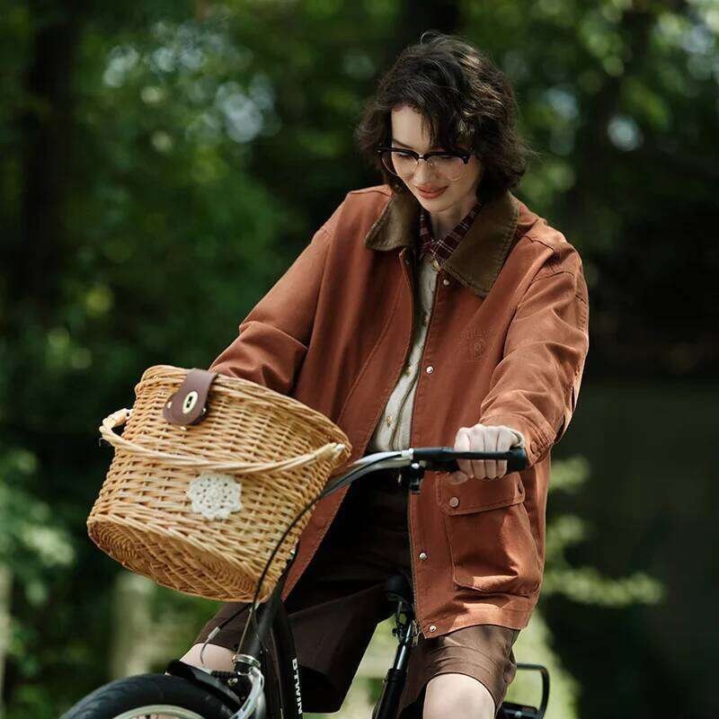 Semir Coat Women Medium Length Color-Blocking Corduroy Collar Retro New Autumn Embroidery Loose Fashion Jacket