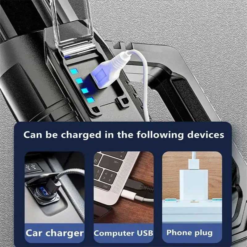 New High Power LED Flashlight Waterproof Fishing Lantern Torch USB Rechargeable Powerful Spotlight Searchlight Camping Lamp XJ250529