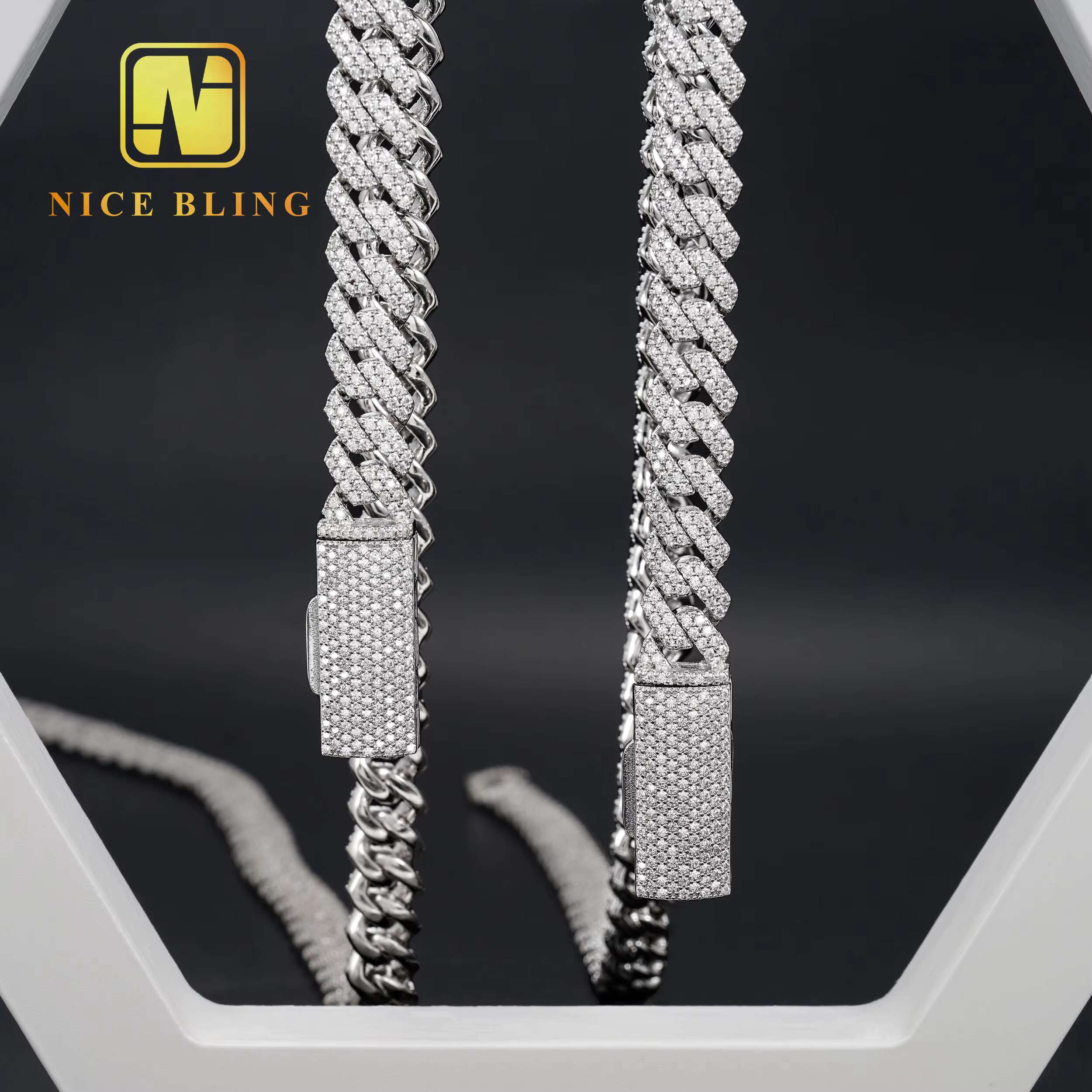 Classic Hot Selling Stocks Pass Diamond Tester 925 Silver 10MM Two Row Regular Popular Moissanite Cuban Link Chain