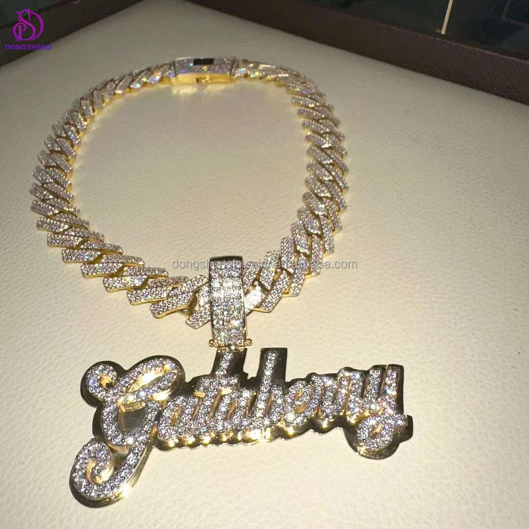 14K 18K Plating Gold Letter Hiphop Jewelry 12mm 13mm 14mm Cuban Chain 925 Sterling Silver Ice Out VVS Moissanite Necklace