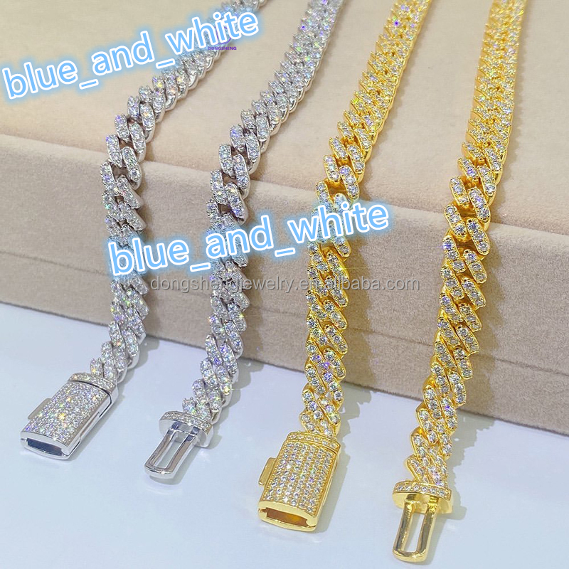 Pass the Diamond test Pen Moissanite Diamond Miami Cuban Link Chain 8mm 18K Gold Hip Hop Necklace Bracelet 925 Silver Plated