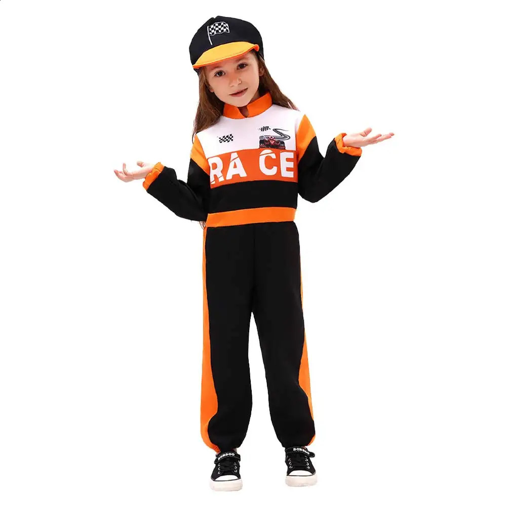 Racer Cosplay Kids Girls Boys Role Play Hat Jumpsuit Racing Clothing Fancy Dress Up Party Costume Child Outfits 250528