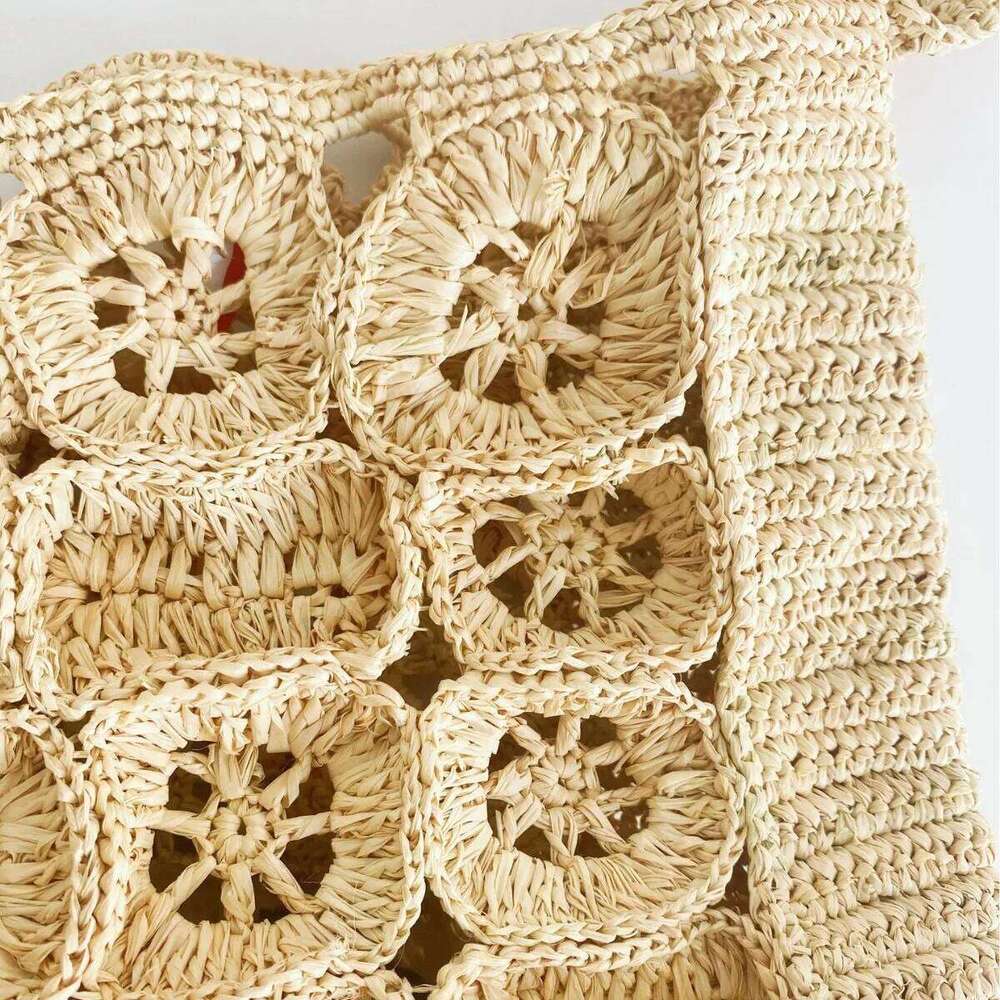 Women's Bags Designer Hollow Flower Straw Bags For Women Crochet Raffia Beach Shoulder Bohemian Knitted Woven Handbags Travel Shopper Bucket Bag