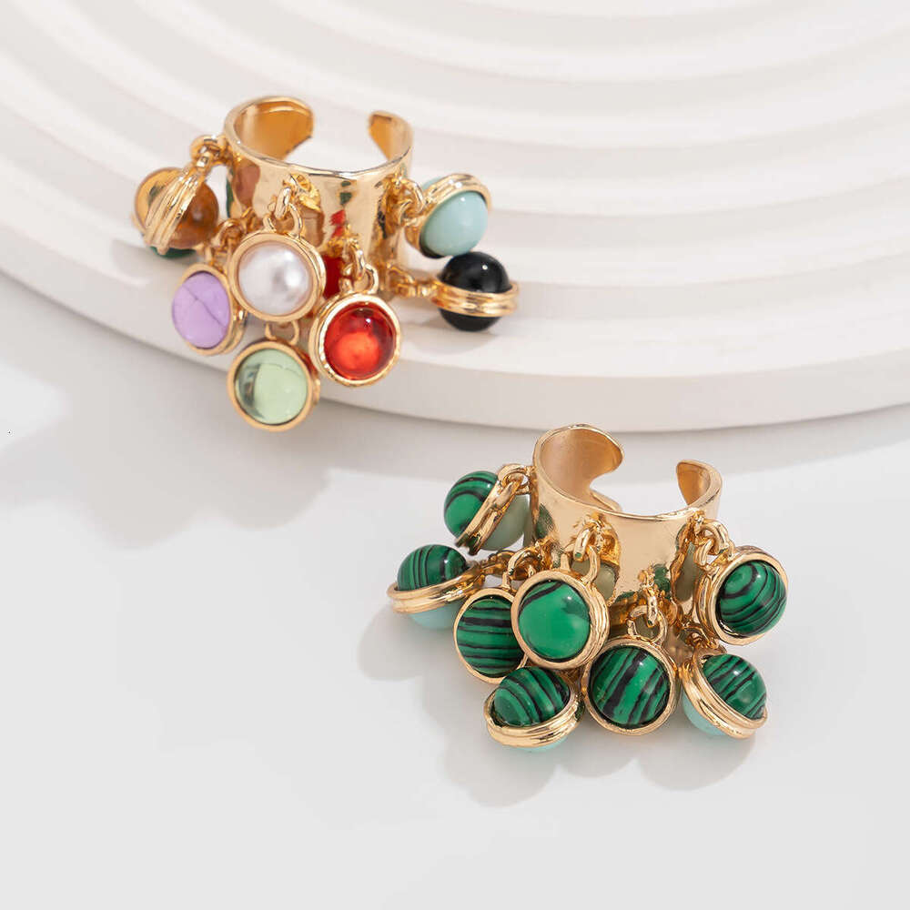 Jewelry Palace Inlaid Geometric Niche Malachite Round Alloy Open Ring