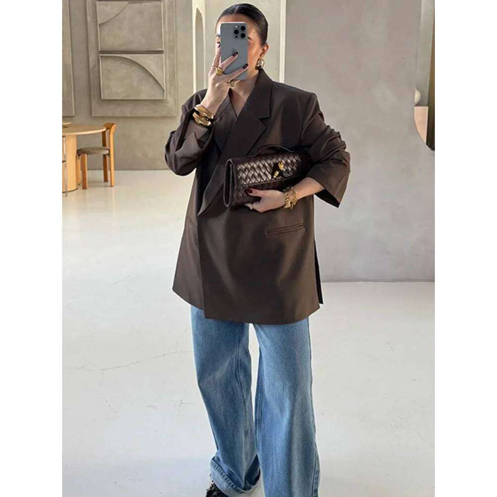 Fashion Lapel Button Suit Jacket for Women Casual Loose Long Sleeves Office Lady Coat 2024 New Chic Autumn Outercoat High Street