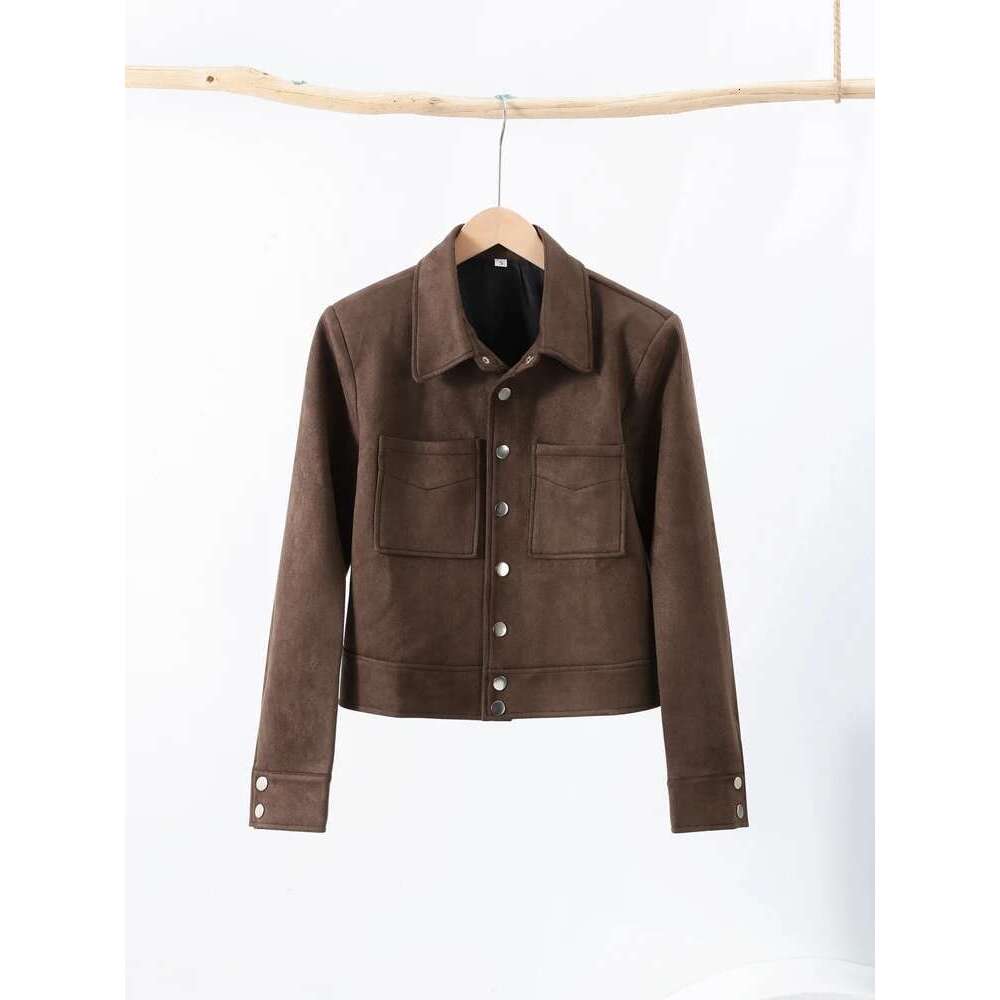 Retro Brown Suede Women's Jackets Lapel Long Sleeve Single Breasted Female Coat 2025 Spring Street Fashion Lady Outerwears