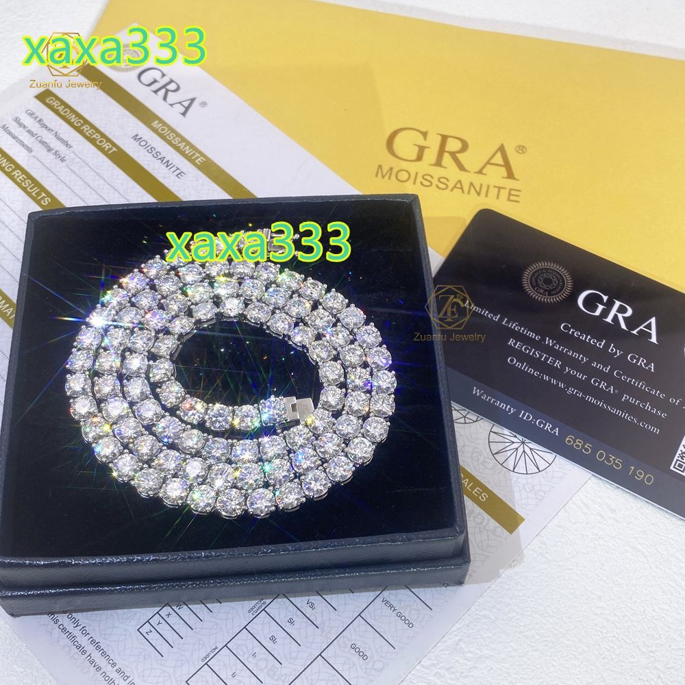 Wholesale Hip Hop 925 Sterling Silver VVS Moissanite Diamond White Gold Cluster Tennis Chain Bracelet Necklace for Men Women