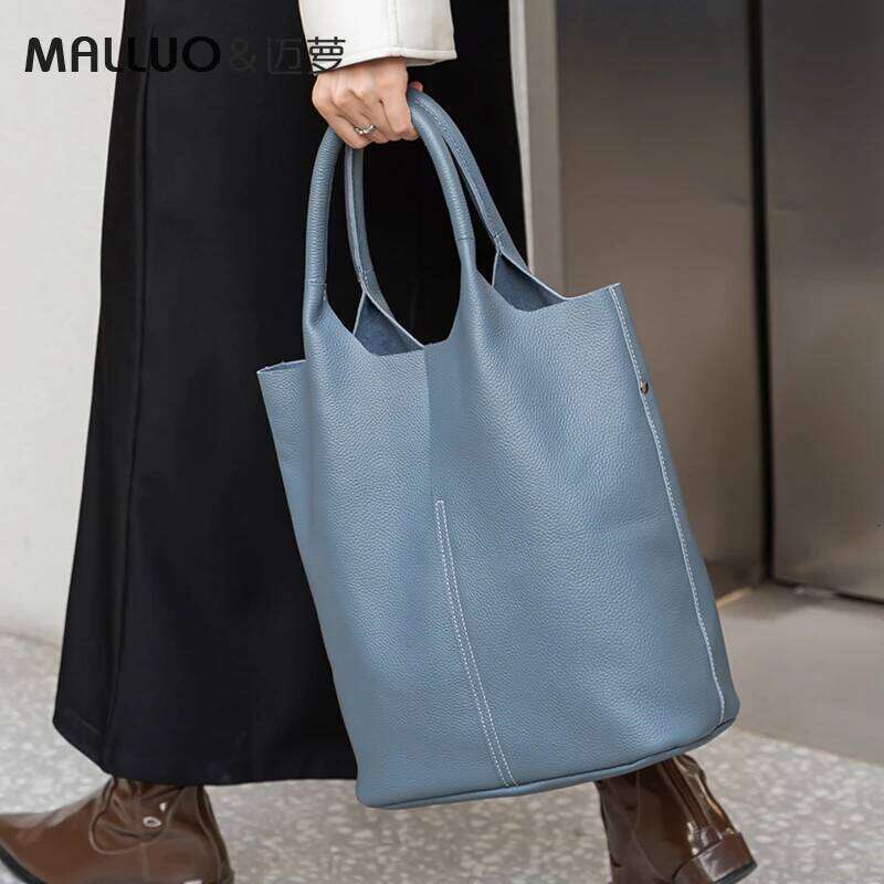 Bucket Ladies Women Casual Genuine Cow Leather Shoulder Bags Ladies Tote Handbags Big Shopper Bag For Female