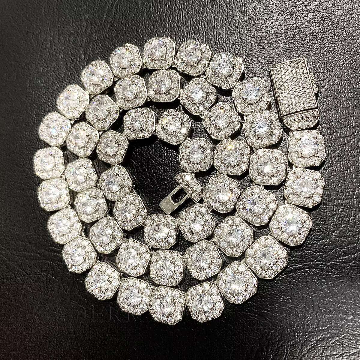 Hip Hop Jewelry 10mm 12mm Men Cluster Square Tennis Link Chain Necklace 925 Sterling Silver Iced Out Moissanite Diamond Chain