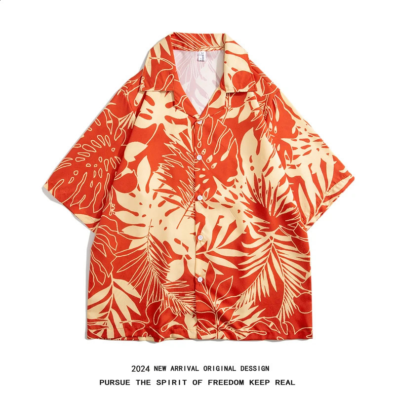 Summer mens floral shirt ed in Hawaiian beach style short sleeved casual shirt ice silk quick drying loose top 250526