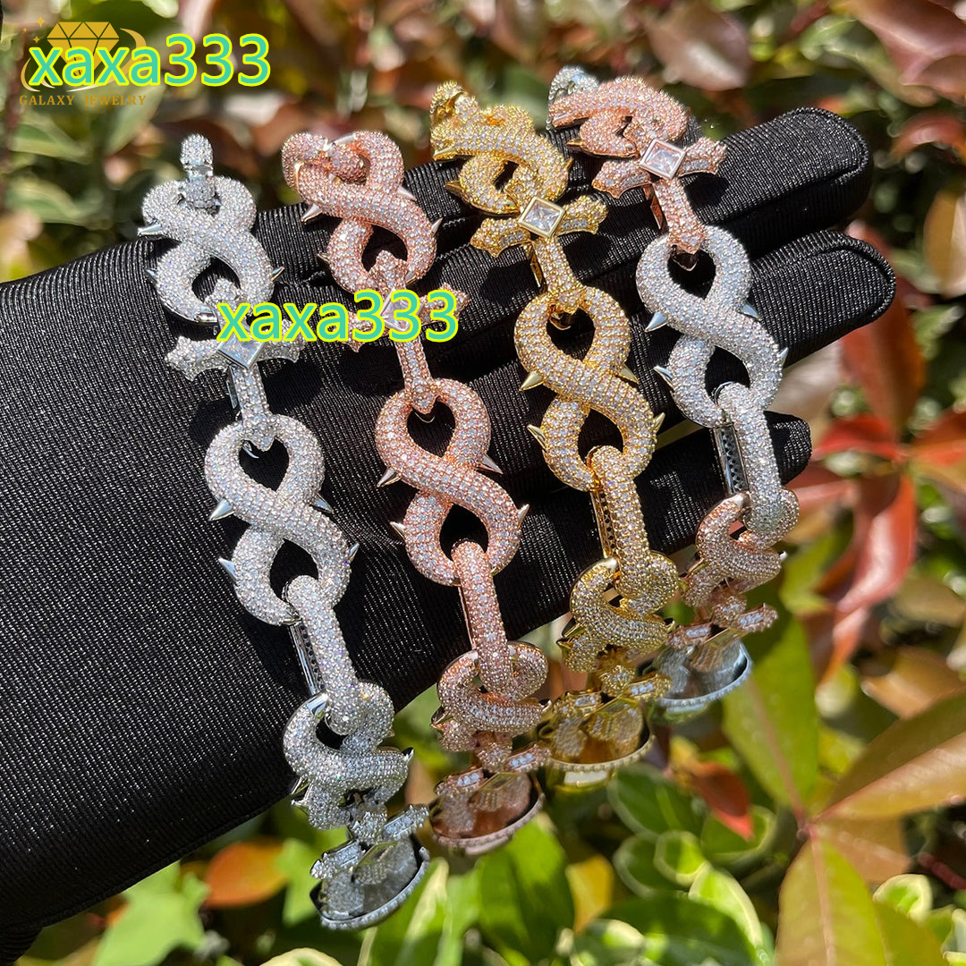 Christian Hip Hop S925 Silver Gra Number 8 With Spikes Iced Out Round Vvs Moissanite Cuban Link Chain With Cross for Men Women