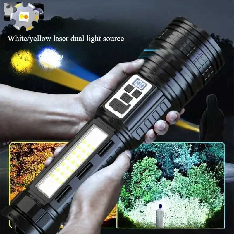 Super Bright Flashlight USB Rechargeable Most Strong LED Flash Light Long Range Torch Zoom Outdoor With Digital Power Display XJ250529