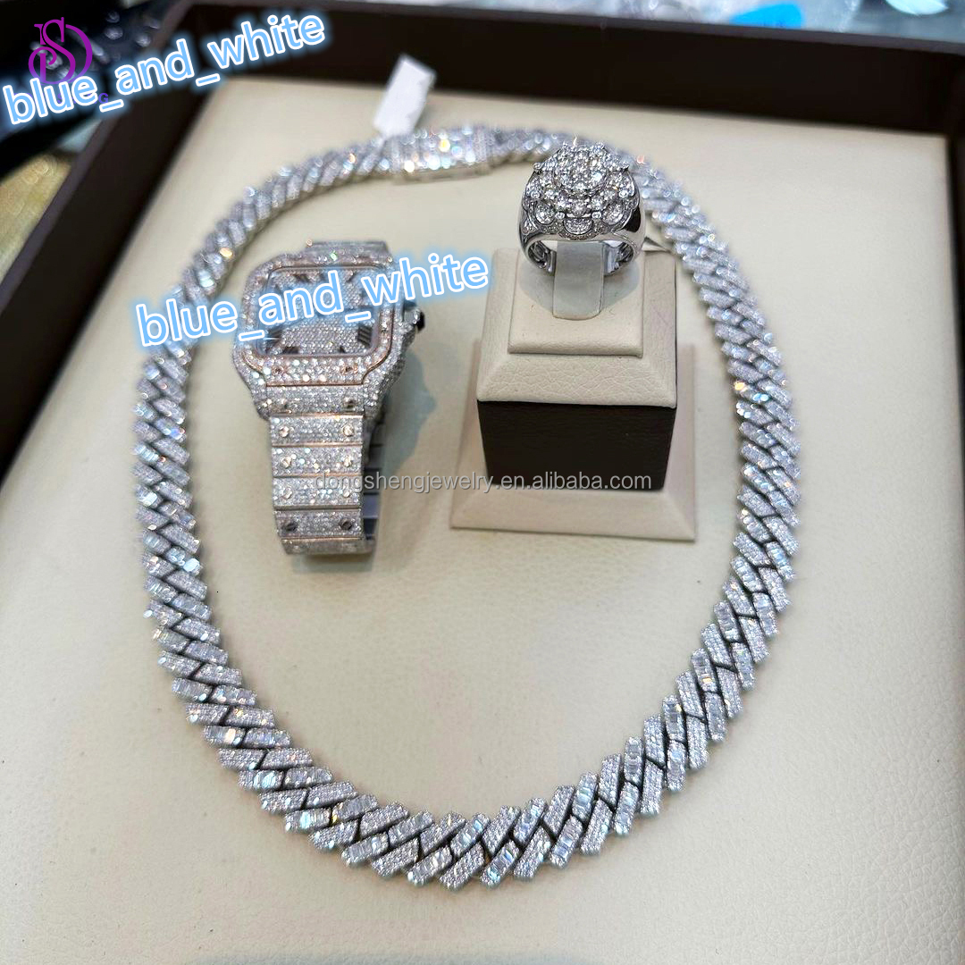 Pass the Diamond test Pen Hip Hop Jewelry 925 Sterling Silver Charm Necklace 18mm Iced Out Moissanite Cuban Chain Necklace