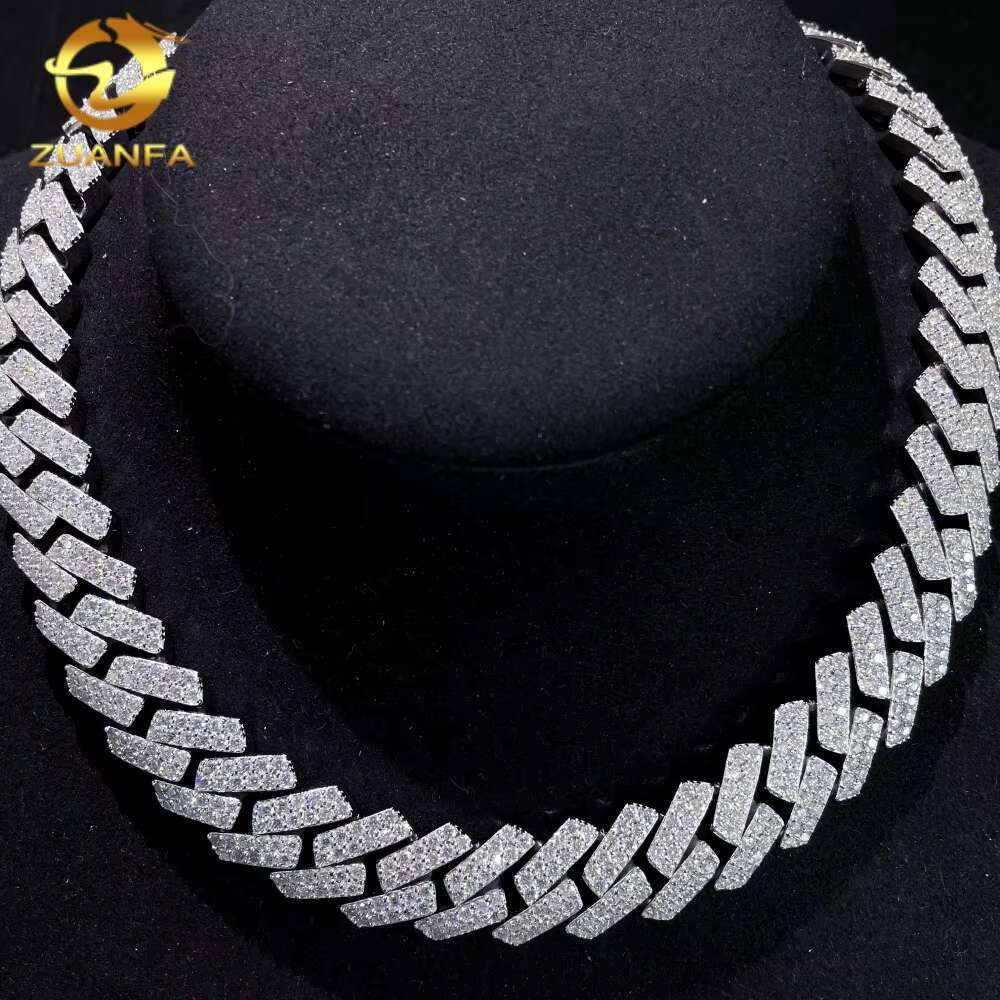 Factory Price Promotion 2 Rows 16mm Iced Out Diamond Moissanite Solid 925 Silver Necklace Hip Hop Jewelry Cuban Link Chain