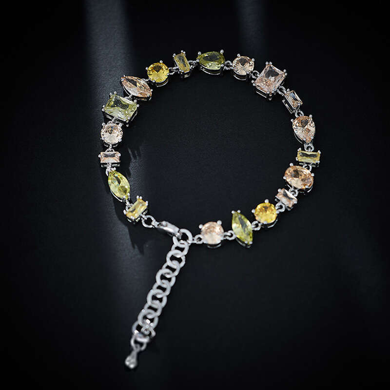 New Copper Inlaid Zircon Bracelet for Women Fashion Hip-Hop Jewelry Colorful Square High-End Feel